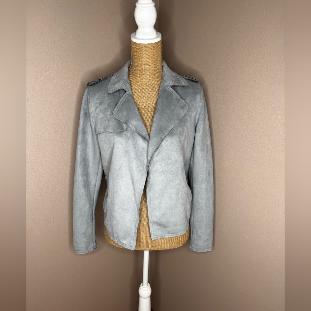 Philosophy Grey Faux Suede Super Soft Moto Jacket Open Front Size Small